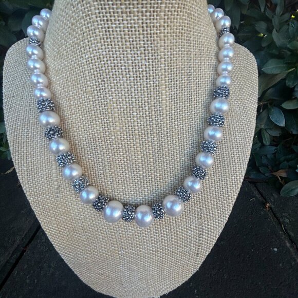 Faux Pearl Silver Bead Magnetic Clasp 16" Necklace - Picture 6 of 8